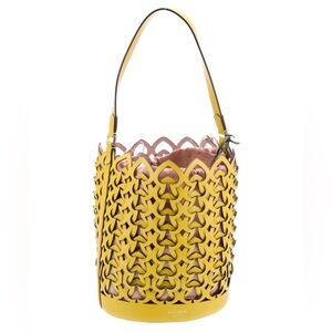 Kate Spade ♠️ Dorie Yellow Leather Laser-Cut Bucket Bag Medium PXRUA169 - EUC
